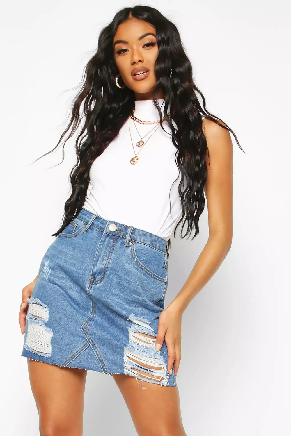 Distressed denim 2024 skirt on sale